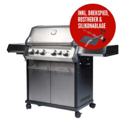 SANTOS S-418 Mit Seiten- & Heckbrenner, Edelstahl Inkl. Drehspieß, Rostheber & Silikonablage -Grill Konigreich Geschaft 02539a52023606adc990feaadddc8d94