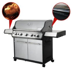 SANTOS S-518 Mit Seiten- & Heckbrenner, Edelstahl Inkl. Drehspieß, Rostheber & Silikonablage & Graviertes ZWILLING Pro Messer -Grill Konigreich Geschaft 0995ddb8e95aea32df12a148fb3f8cac