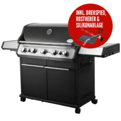 SANTOS S-518 Mit Seiten- Und Heckbrenner, Schwarz, Inkl. Drehspieß, Rostheber & Silikonablage & Graviertes ZWILLING Pro Messer -Grill Konigreich Geschaft 71d26fd2b3ce7faee2ba72a6d384244c