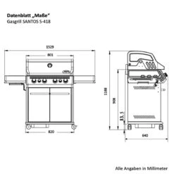 SANTOS S-418 Mit Seiten- & Heckbrenner, Edelstahl Inkl. Drehspieß, Rostheber & Silikonablage -Grill Konigreich Geschaft 9d80782c2d9ddafc6598e095376f7486