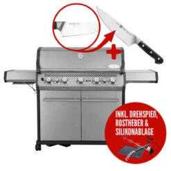 SANTOS S-518 Mit Seiten- & Heckbrenner, Edelstahl Inkl. Drehspieß, Rostheber & Silikonablage & Graviertes ZWILLING Pro Messer -Grill Konigreich Geschaft ddaf9484bbf2d207d2c7350b7dd2d606
