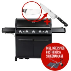 SANTOS S-518 All Black Mit Seiten- Und Heckbrenner, Schwarz, Inkl. Drehspieß, Rostheber & Silikonablage & Graviertes ZWILLING Pro Messer -Grill Konigreich Geschaft santos s 518 all black mit seiten und heckbrenner schwarz inkl drehspie rostheber silikonablage 05c6854941124e0921e8516984e4a9a5